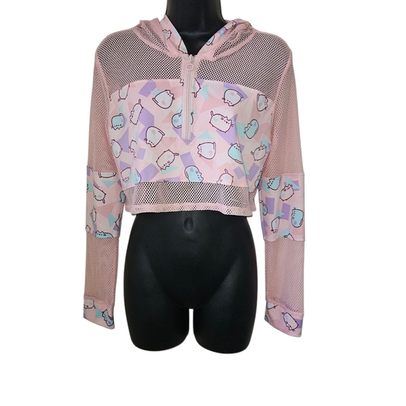 Pusheen -Size Med ,Pastel Mesh Cropped Hoodie - Picture 1 of 9